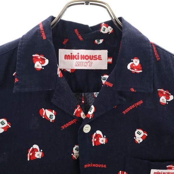 mikihouse Santa Claus Long sleeve shirt M Navy blue Open collar Men's Used