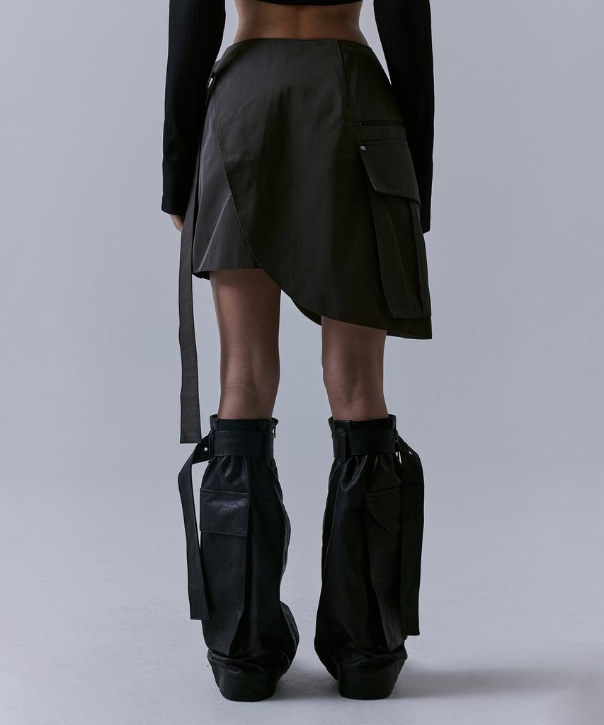Teulimingbeodeu Cargo Layered Mini Skirt [ Charcoal ]