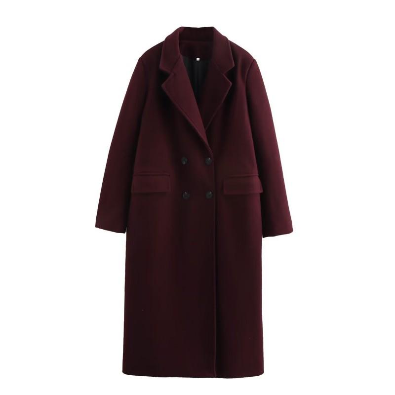 Womens Solid Color Mid-Length Blend Wool-Like Coat 2026 Streetwear Outerwear