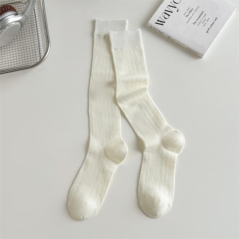 Gray Ballet Style Sweet White Calf Socks Thin Hollow Boneless Long Tube Stack Socks Style Solid Color Socks