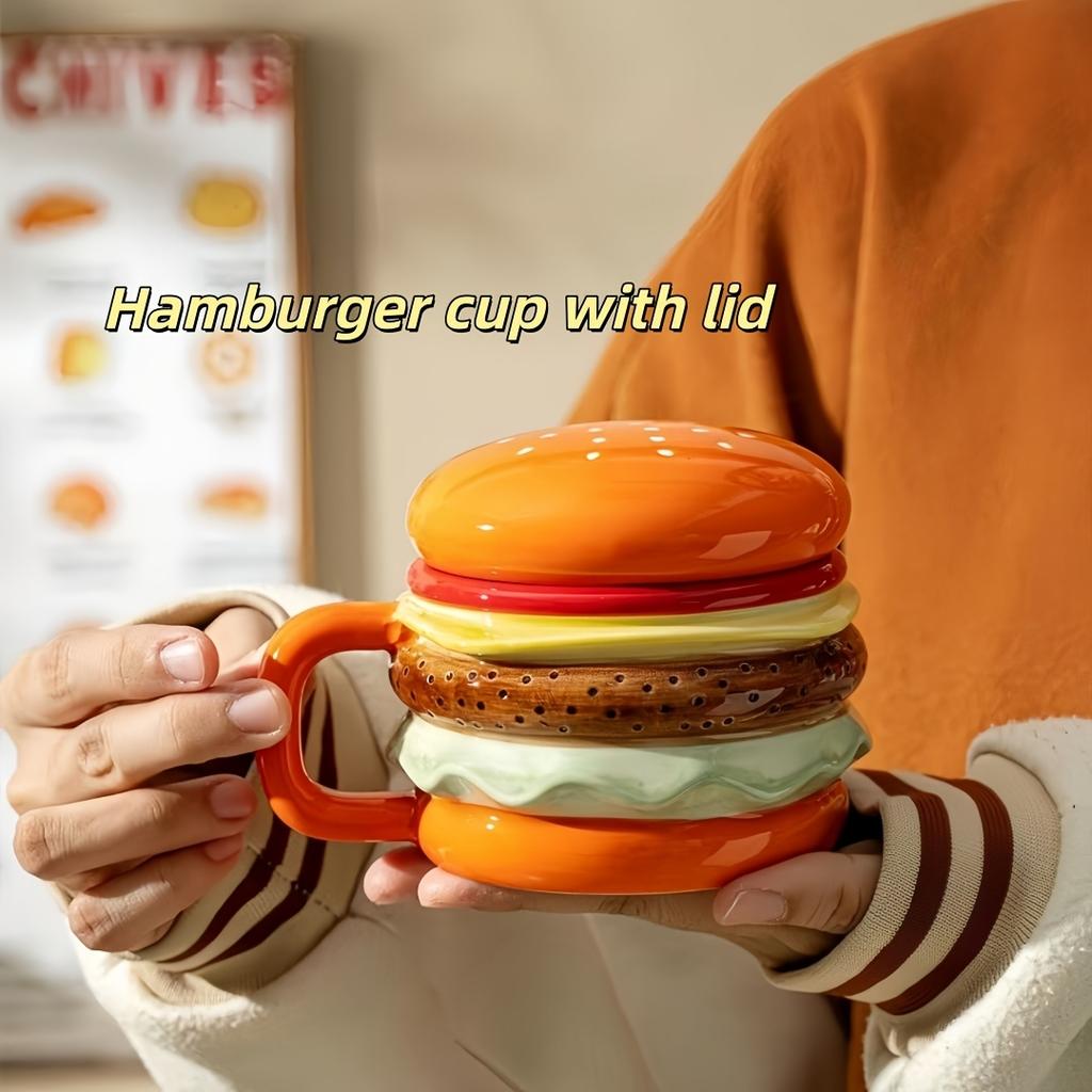 1Pc Italian Hamburger-Shaped Ceramic Cup, Featuring A Multi-Layered Hamburger Design, Bright And Fun Colors, Making It More Convenient To Eat While