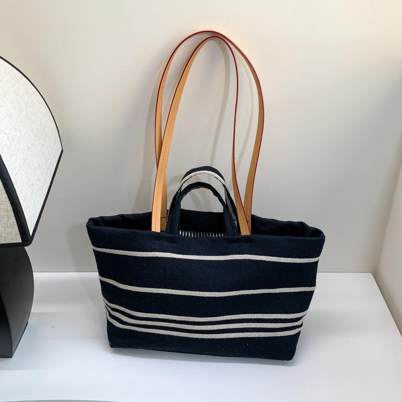 Women's Bag New Fashion Striped Casual Tote Bag Simple Commuting Versatile Contrasting Color Large Capacity Trendy Canvas Bag