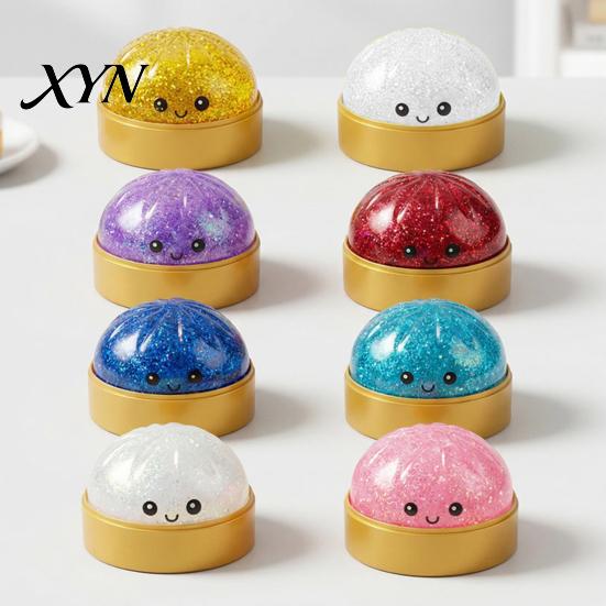 Stress Relief Toy Steamed Bun Squeeze Toy, Cute Dumpling Ball, Calming Fidget Slow Rising Decompression for Desk, Kawaii Gift Glitter