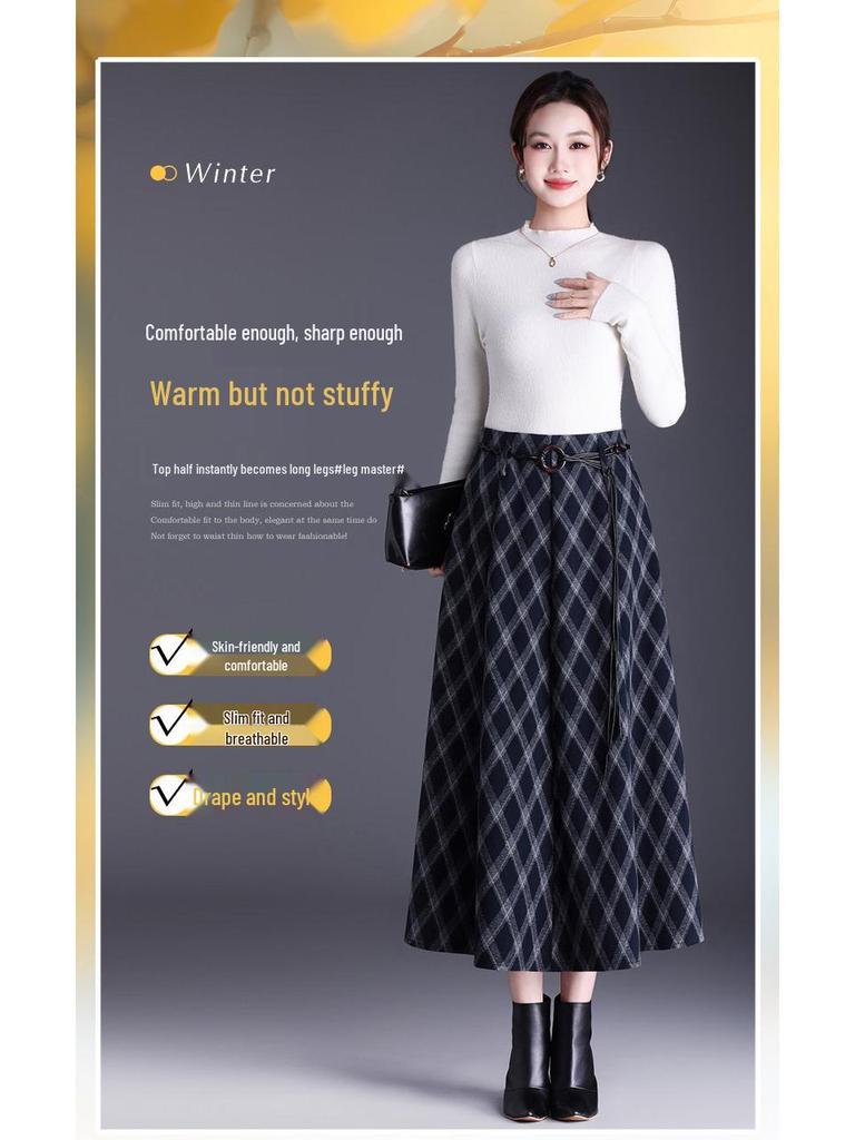 Plaid Pleated A-Line Skirt, Winter 2025 High-Waisted Slimming Style