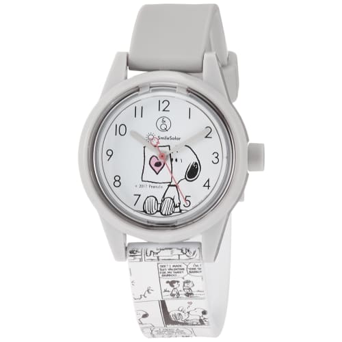 

Q&Q SmileSolar (Q&Q Smile Solar) Solar-Powered Analog Watch with Snoopy Design, Waterproof Urethane Strap, RP01-808, Comic, White
