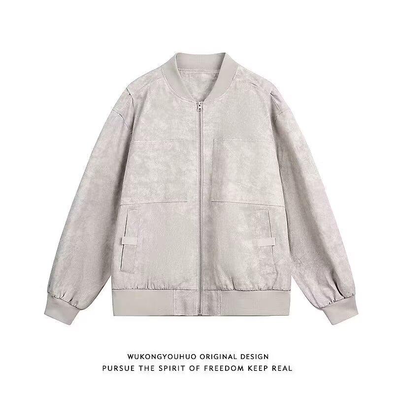 Men s Trendy Workwear Baseball Jacket - Spring/Autumn 2025 Korean Style, Casual Versatile Outerwear Medium светло-серый