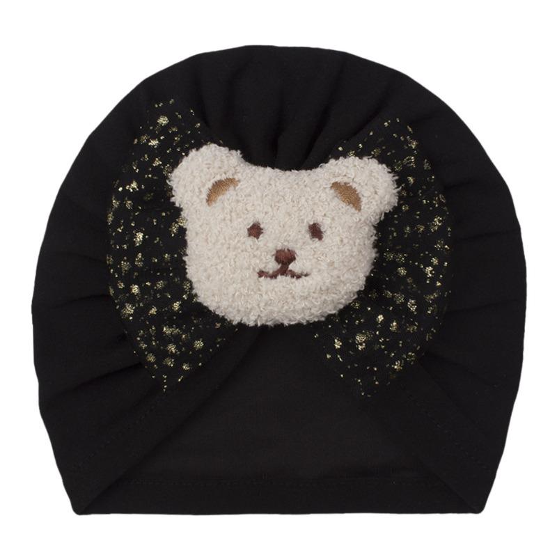 Spring boys and girls bear head hat, new bronzing bow cute pullover hat, baby tire hat