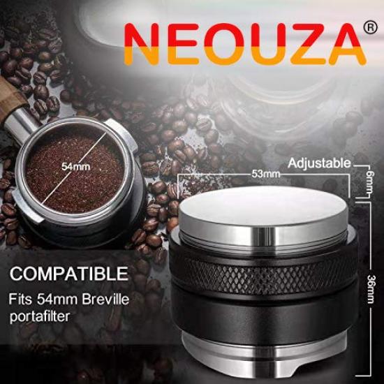 NEOUZA 53mm Coffee Distributor & Tamper 2 in 1, Dual-Head Coffee Leveler Fits 54mm Breville Portafilters, Adjustable Depth - Professional Espresso