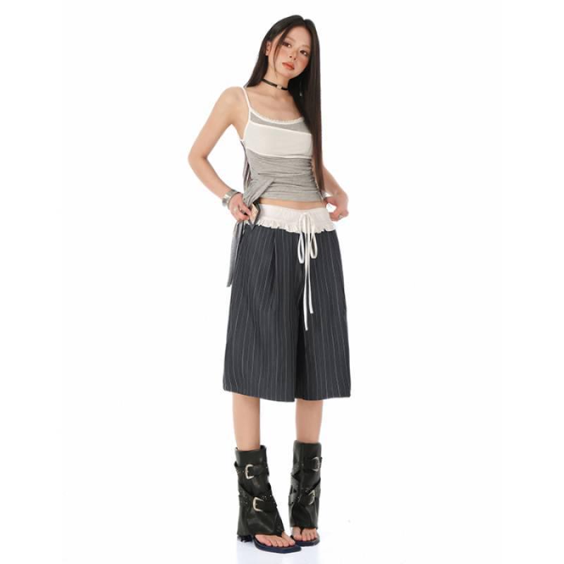 

Striped Ruffle Patchwork Women s Summer Drawstring Wide-Leg Pants Extra Large сірий колір