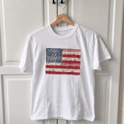 American Flag Tee, Faux Patchwork USA Top, Patriotic Graphic Tee, Fourth of July
