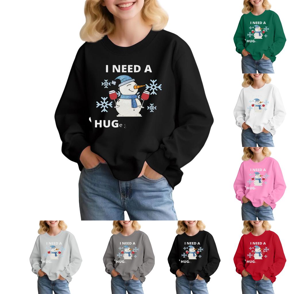 Kids' Fashion Loose-Fit Casual Long-Sleeve Christmas Print Oversized Crewneck Sweatshirt