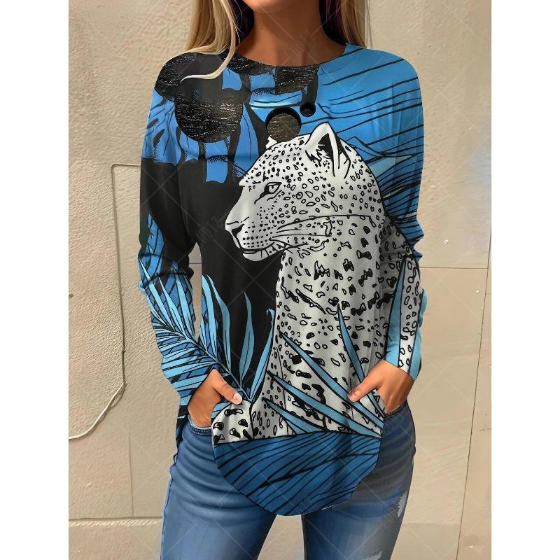 

Осенняя мода Женский пуловер Футболки с длинным рукавом для женщин Графические с принтом животных Оверсайз Повседневные футболки Топ Одежда S