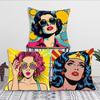 Pop Art Woman Cushion Cover Colorful Comic Canvas Pillow Case Andy Warhol Style Home Decor for Living Room Unique Gift for Her