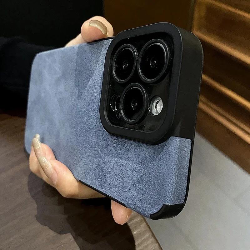 Luxury Matte Soft Leather Phone Case For iPhone 16 15 14 Plus 13 12 11 Pro Max  17Air Lens Protection Shockproof Silicone Cover