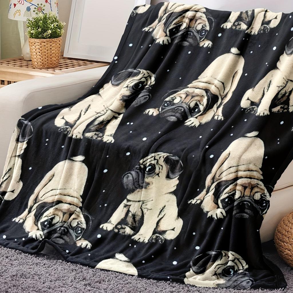 Cute Pug Printed Flannel Blanket for Sofa Sofa Office Bed Camping Trip, Multipurpose Gift Blanket for All Seasons
