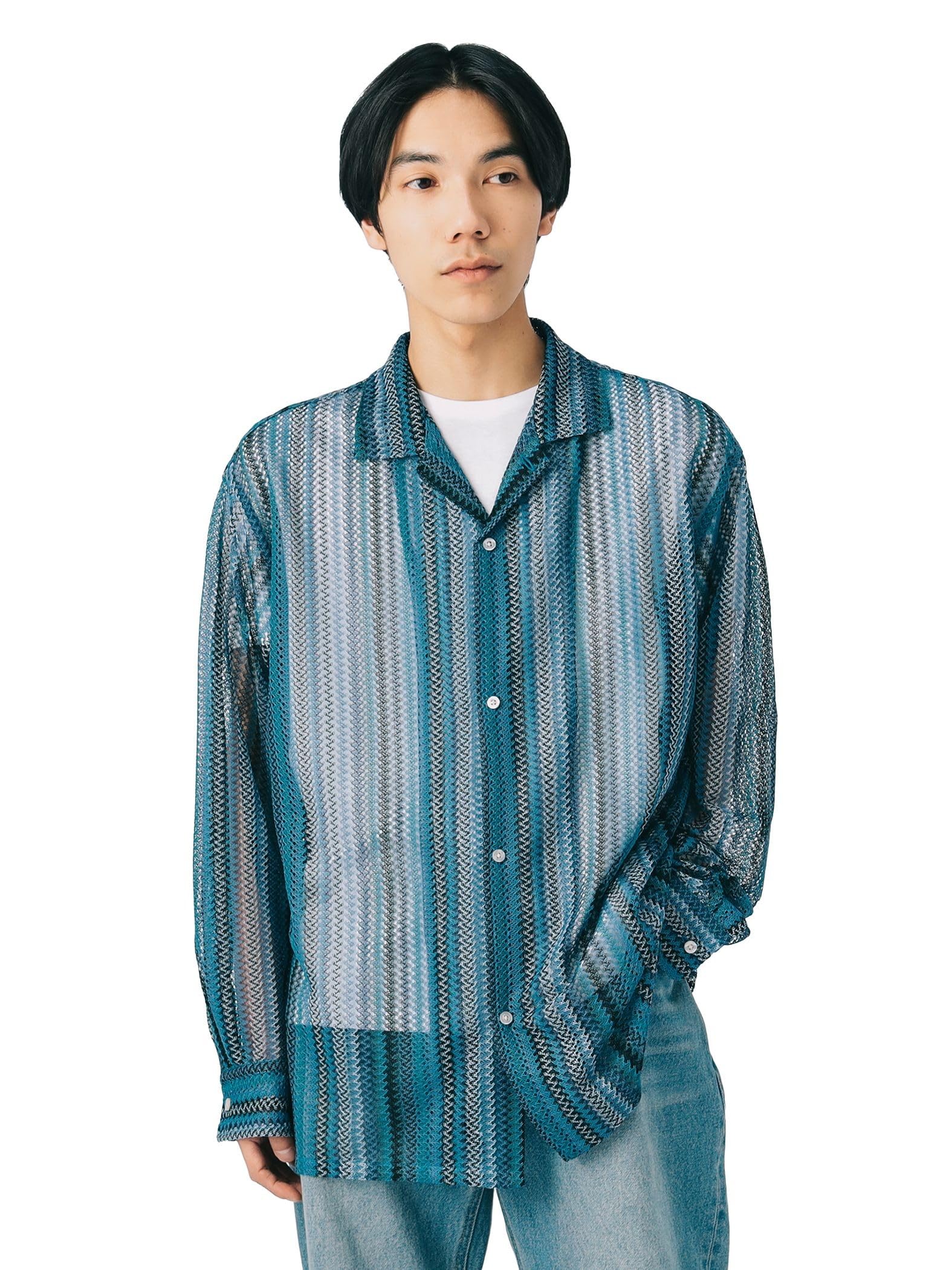 

Beams Heart Men s Multicolor Striped Lace Shirt, Navy, Size L