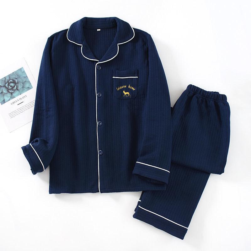 G5Z Men's Korean Style Quilted Pajamas - Thick Air Cotton, Loose Fit, Plus Size, For Autumn/Winter/Spring Homewear
