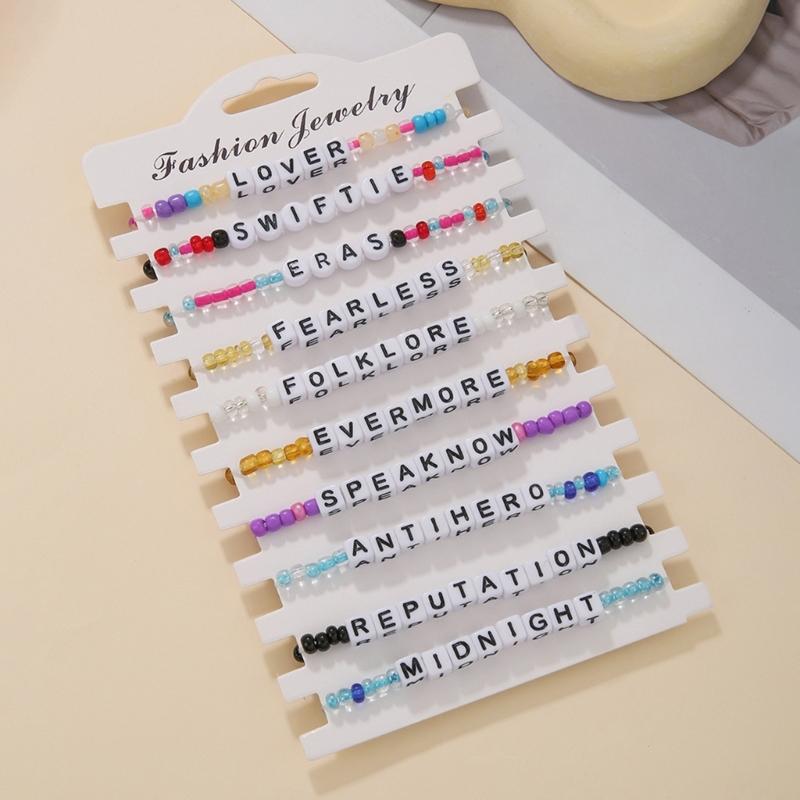 11Pcs Unique Swiftie Bracelets Adjustable Stretch Beaded Beach Bracelets Bohemian Swiftie Letter Bead Wristband Jewelry