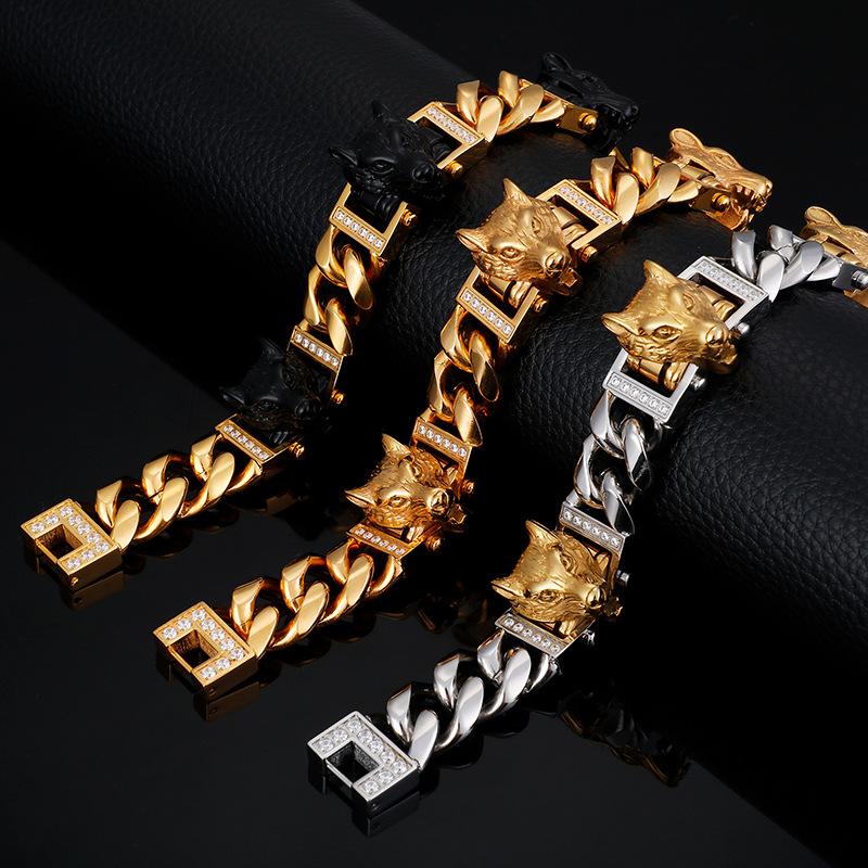 European And American Jewelry Titanium Steel Wolf Head Bracelet Punk Bracelet Casting Bicycle Wolf Bracelet