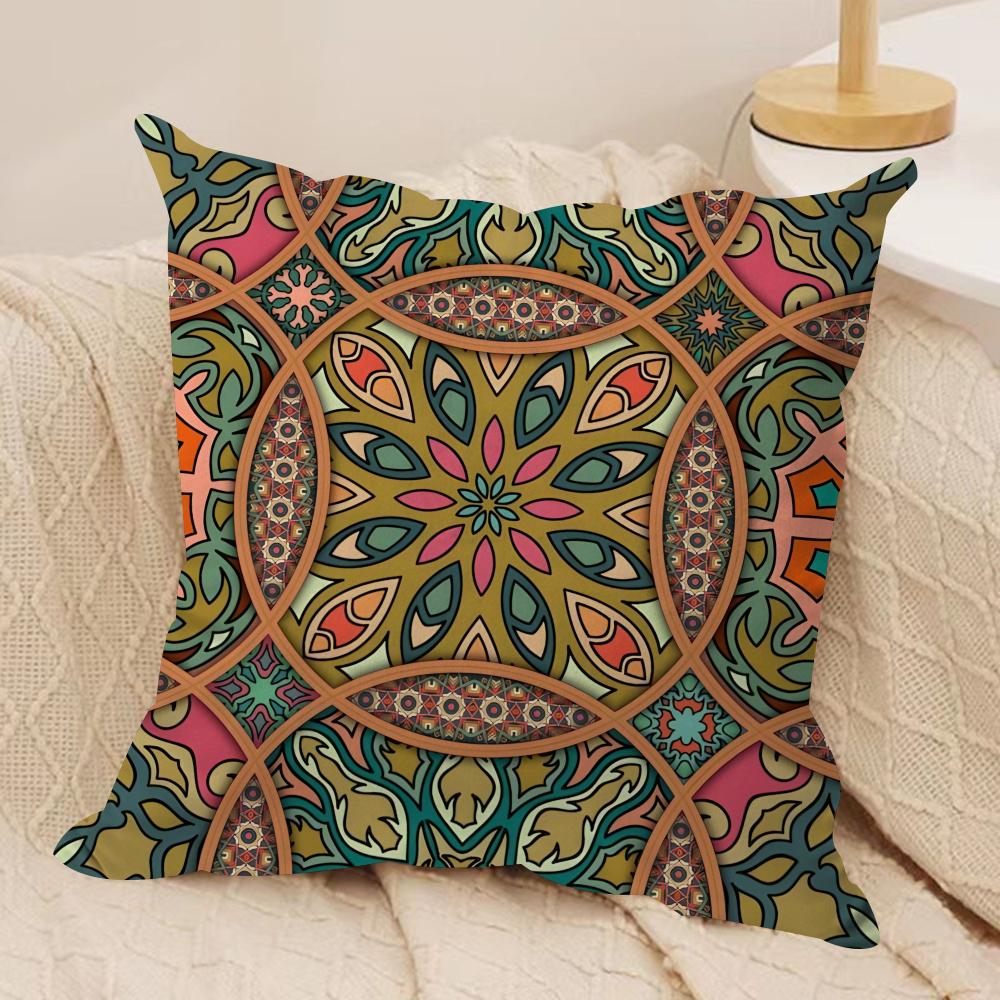 Bohemian Ethnic Decorative Cushion Cover Silky Short Plush Double-Sided Printed Pillow Case for Sofa All Seasons Home Decor Gift