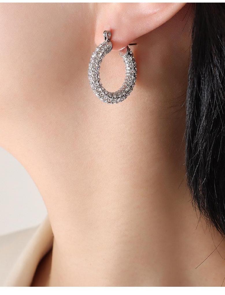 Light Luxury Retro Titanium Gold U-Shaped Rhinestone Geometric Earrings for Women