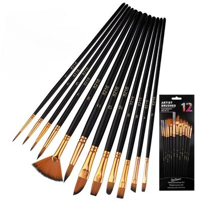 12 Paint Brush Set for Acrylic Oil Watercolor,Synthetic Nylon Artist Paintbrushes for Nail Face Body Professional Art Painting