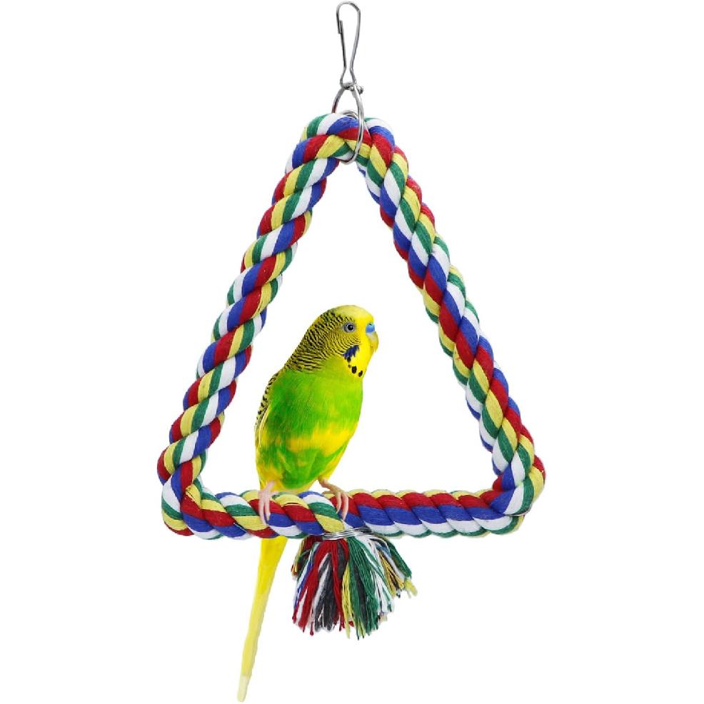 Vogel Dreieck Seil Schaukel Bunter Sitz Stange Kauspielzeug für Papageien Wellensittich Nymphensittich Kakadu (S)