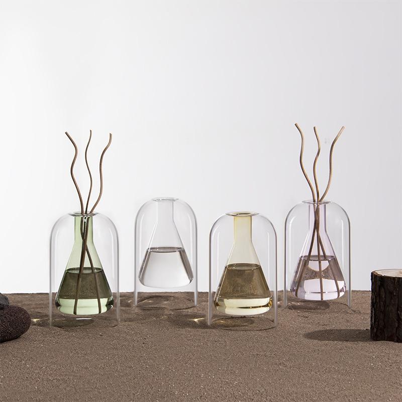 Transparent Double-layer Glass Vase Scented Bottle Candlestick Incense Base Terrarium Flower Vase Home Decoration Accessories