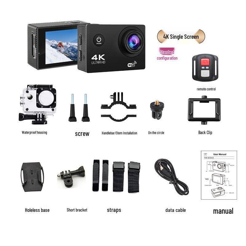 4K Sports Action Camera with Anti-Shake, Touchscreen, Wireless Connectivity, for Cycling & Fishing