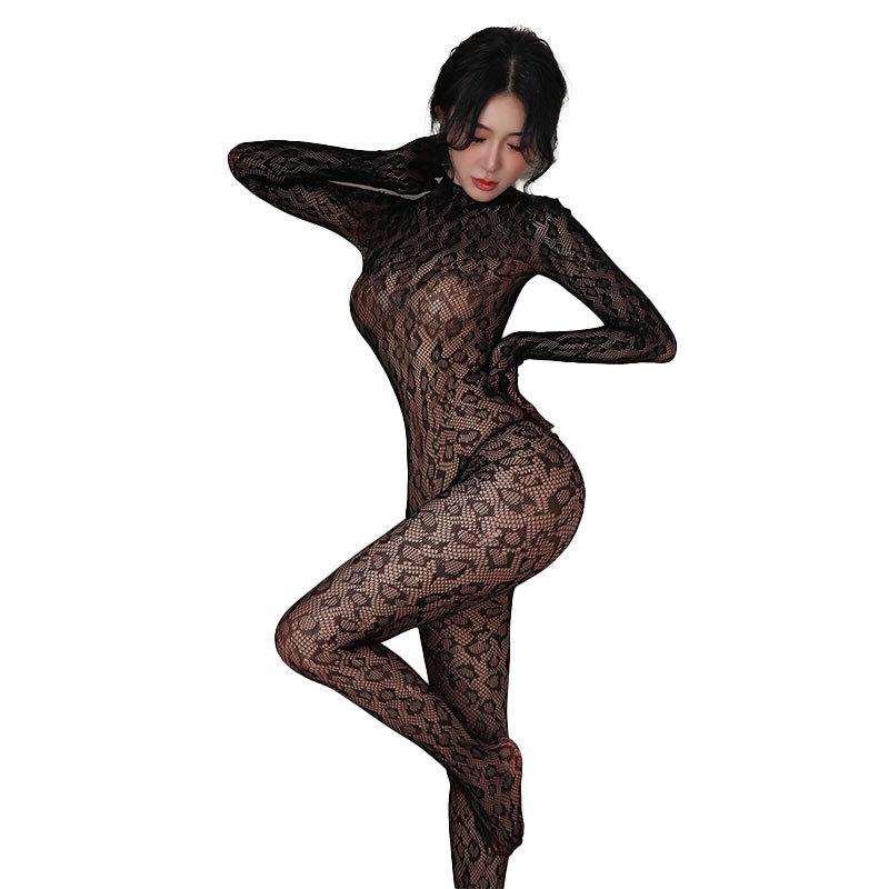 Sex Underwear European and American Leopard Print Perspective Sexy Onesie One-piece Net Socks Backless Tights 7
