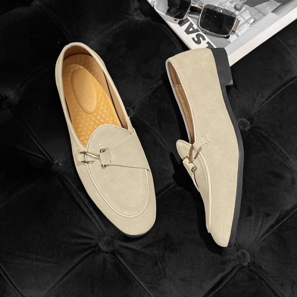 Fashion Men's Casual Shoes Cow Suede Genuine Leather Mens Slip-on Outdoor Driving Flats Classic Buckle Monk Loafers for Men