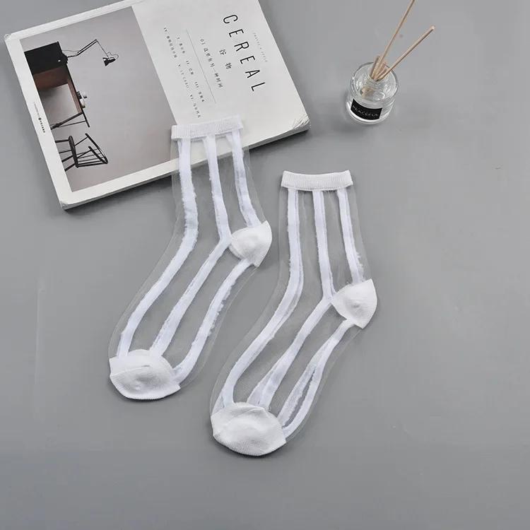 Polka Dot Socks Women See Through Transparent Crystal Silk Socks Summer Ultra-thin Breathable Girls Kawaii Cute Nylon Long Socks
