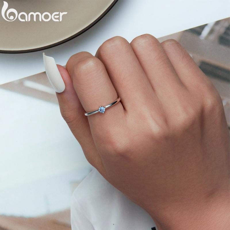 Bamoer 925 Sterling Sølv Minimalistisk Blå Zirkon Ring & Fargerike Fiskeskala Ring for kvinner Band Statement Ring Fine smykker gave