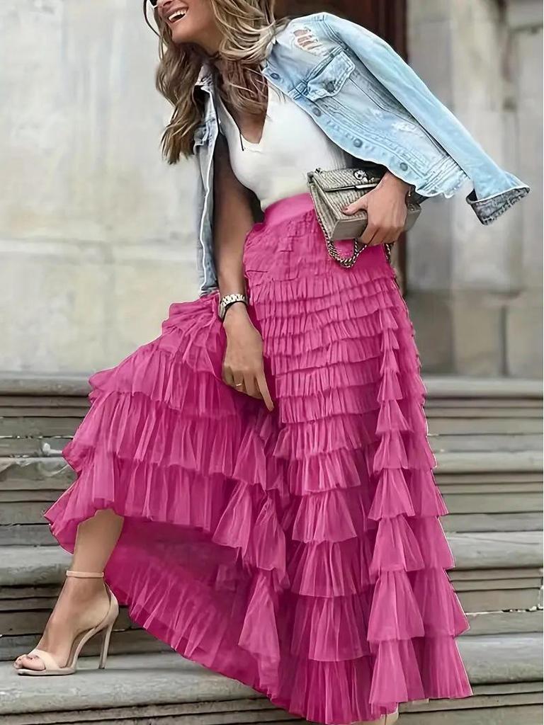 Chic 2023 Layered Cake Skirt: European & American Style Mesh for Women