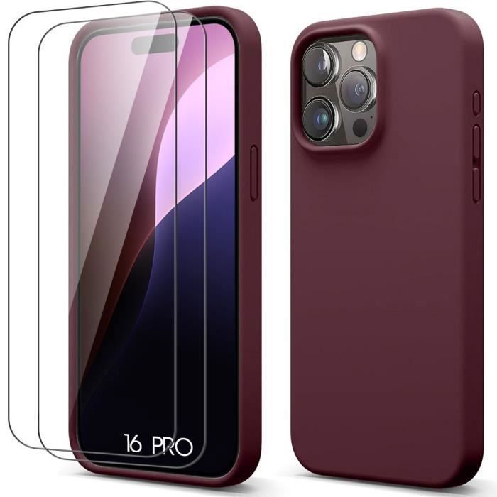 Bordeaux Case - BOOLING - for iPhone 16 Pro - Soft Silicone - Shockproof - Scratch-Resistant - with 2 Tempered Glasses