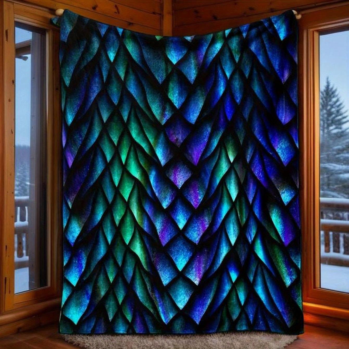 

Multi Colored Dragon Scale Patterned Flannel Blanket For Thanksgiving Decoration, Warm And Soft Plush Blanket For Office Nap 30x40in