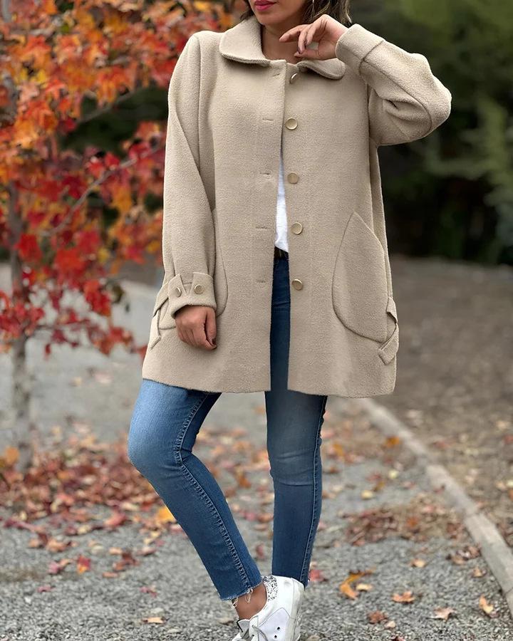 Women's Solid Color Bow Woolen Coat - 2024 Autumn/Winter Collection