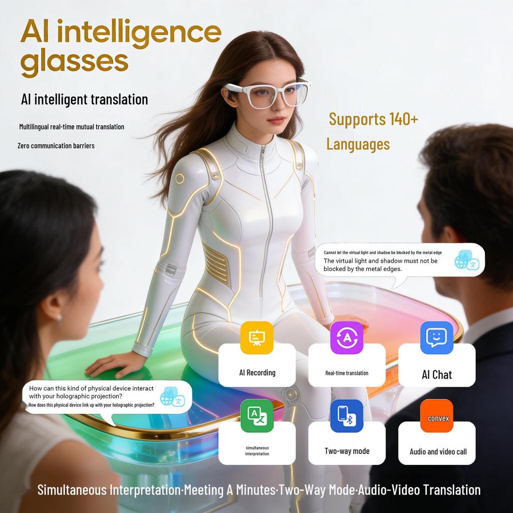 F66 AI Bluetooth Translation Glasses: Real-time 100+ Language Translation, Music & Calls Smart Eyewear