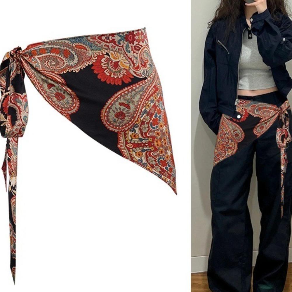 Printing Triangular Waistband Ethnic Style Bohemia Wide Waistband Floral Triangular Belt  Female