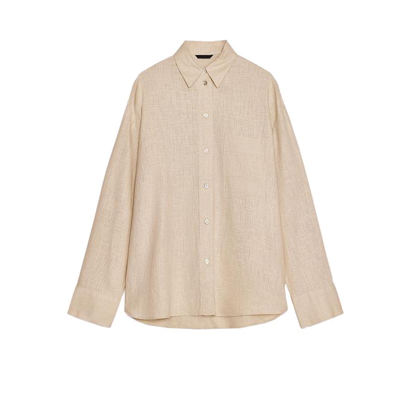 Spring New Women's Clothing French Linen Blend Loose Minimalist Long Sleeve Lapel Shirt Tops 2374734