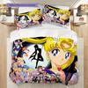 Süßes Cartoon-Thema Sailor Moon Tsukino Usagi Cartoon bequemer Heim-Bettbezug und Kissenbezug (1 * Bettbezug + 2 * Kissenbezug, ohne Füllung)A2