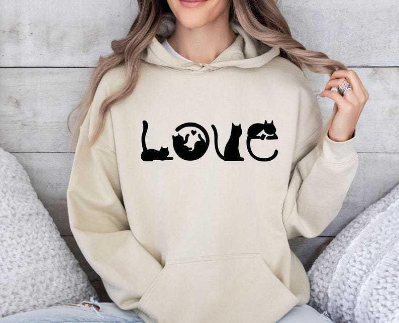 Autumn/Winter Love Cat Print Long Sleeve Women's Hooded Sweatshirt