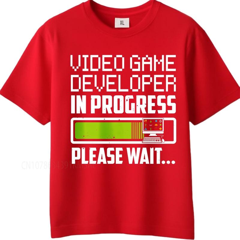 Большой размер летняя футболка Для него Разработчик видеоигр В процессе Пожалуйста, подождите Короткий рукав Свободный крой Круглый вырез топы S
