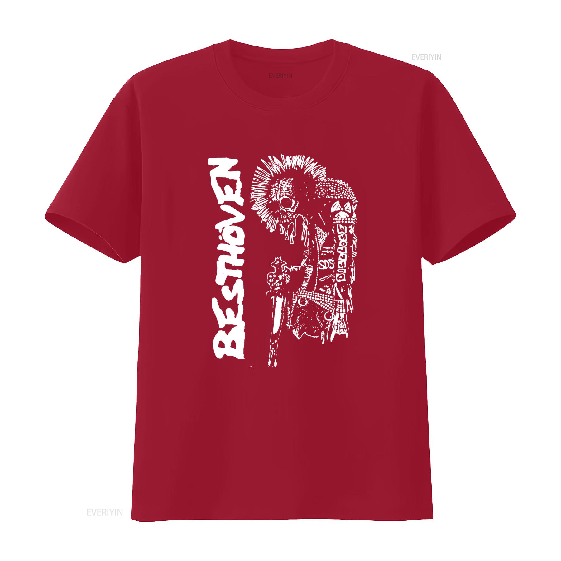 Besthoven Punk Rock Style Skull Print T Shirt D Beat Discharge GBH Band Inspired Streetwear vintage Washed Breathable S