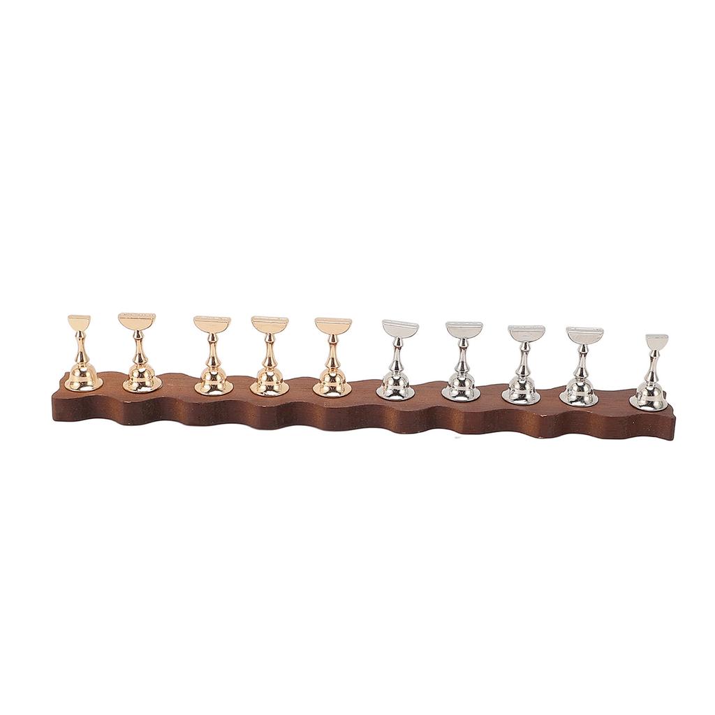 Nail Display Stand Manicure Tool Wave Shape Wooden Base Magnetic Nail Practice Stand with 10pcs