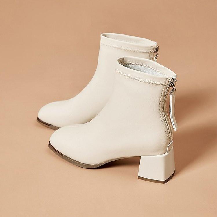 2025 neue Frühling- und Herbststiefel mit runder Spitze, Damenstiefel mit dickem Absatz, weichem Leder und mittlerem Absatz, dünne Stiefel, Herbst- und Winterdamenschuhe, Modestiefel