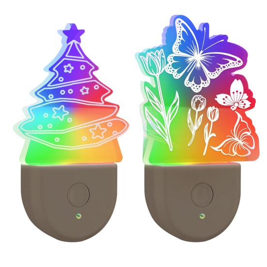 Night Light Christmas Tree Shape Projection 3D Effect Energy-saving Plug-Play LED Nightlight Holiday Decor