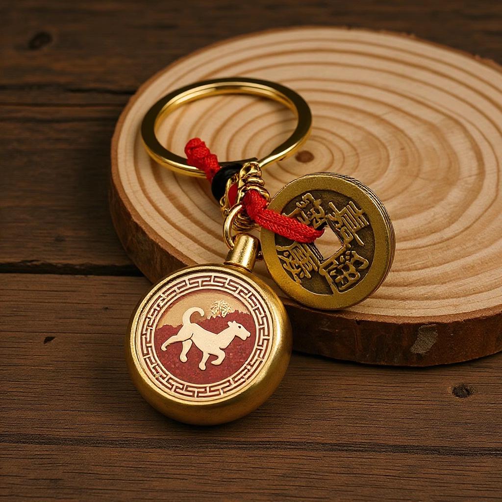 Brass Rotating Zodiac Keychain Pendant: Unisex Creative Handicraft