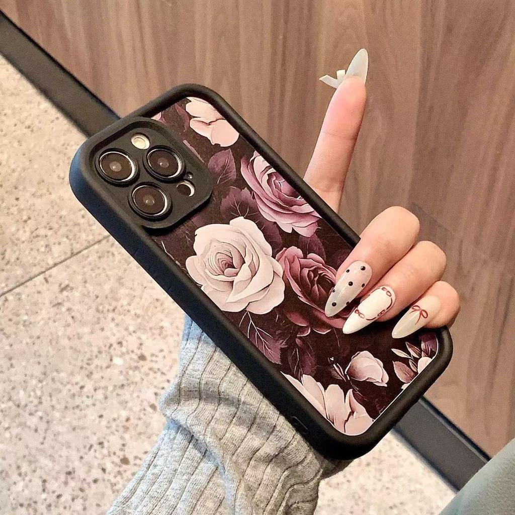 Retro big rose for Apple 16plus mobile phone case 15promax creative 14 new 13pro soft 12