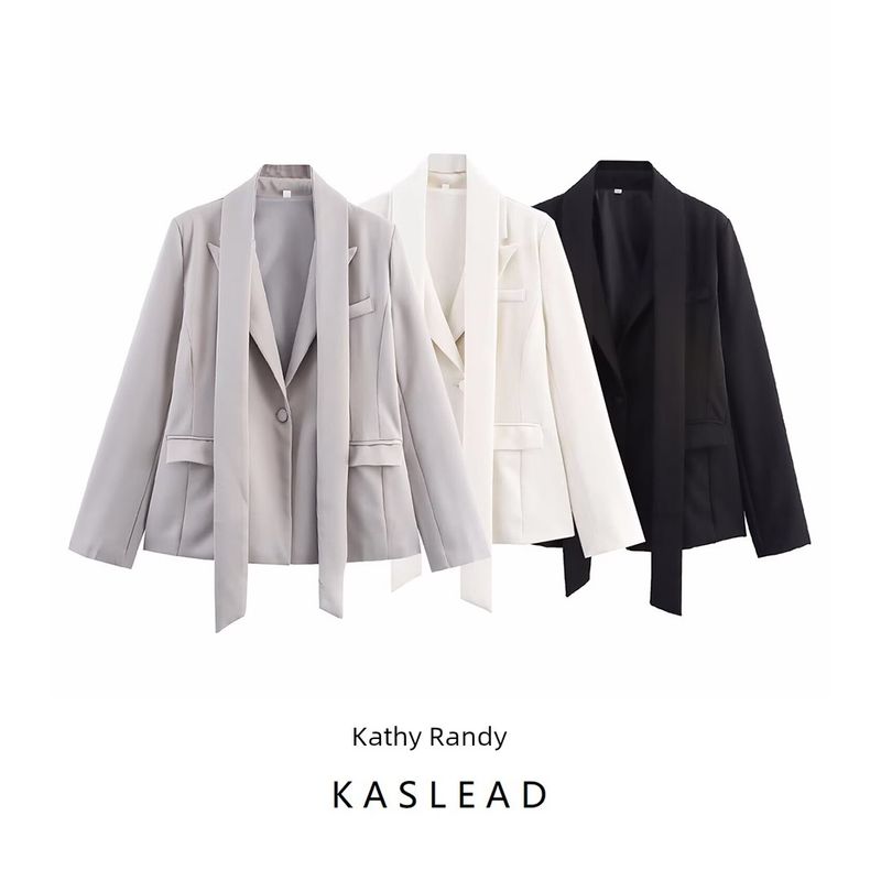 Kaslead New Women Clothes Western Style Versitile Fashion Solid Simple Thin Scarf Lapel Blazers